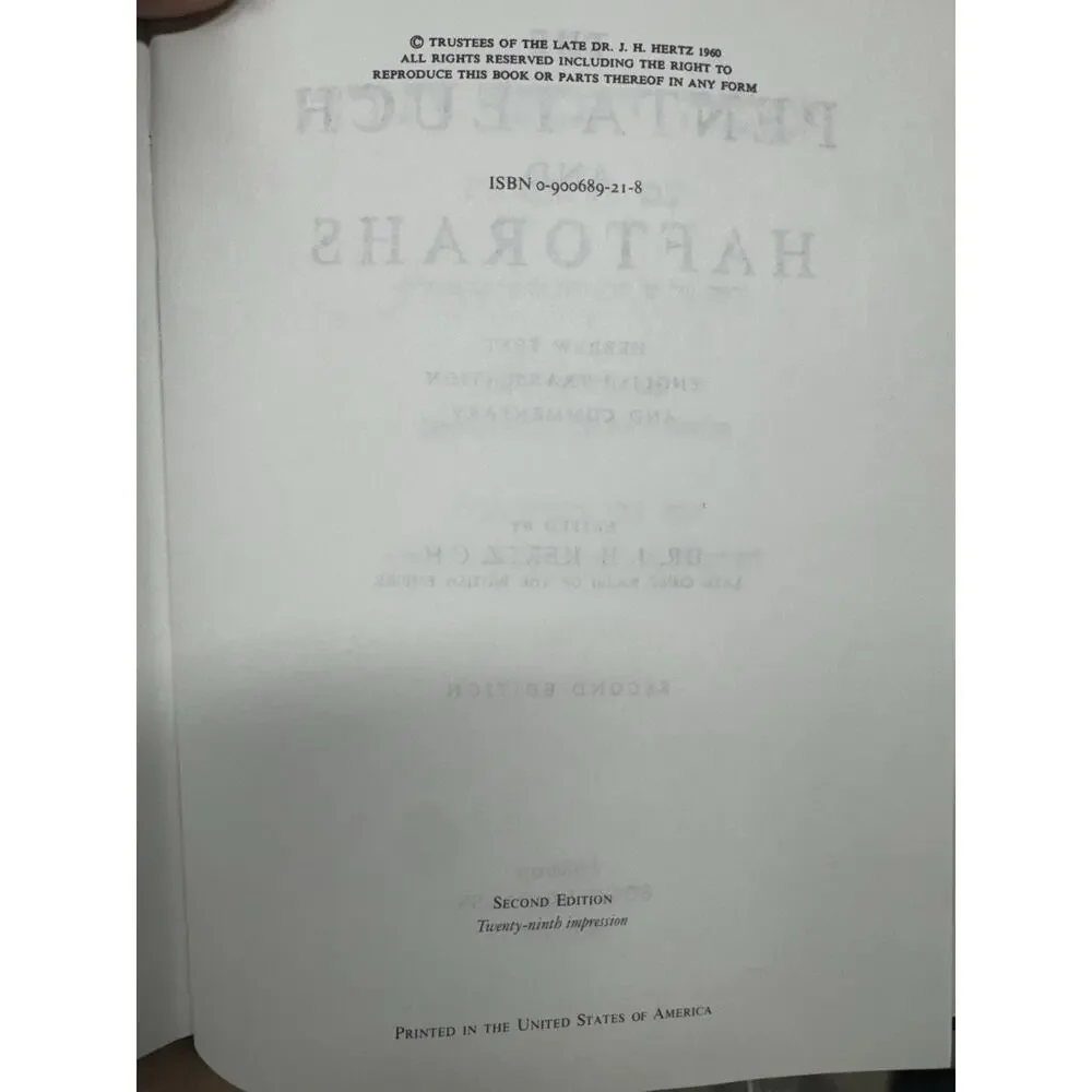 The Pentateuch and Haftorahs Hebrew w/ English Translation Dr. J H Hertz 2nd Ed